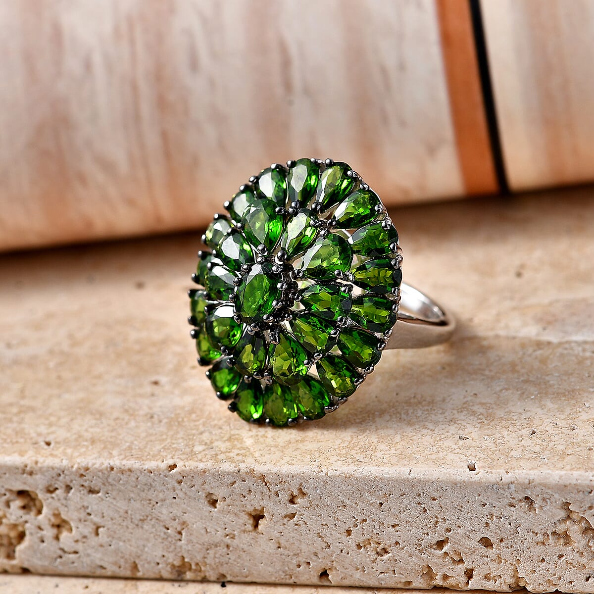 D'Joy Chrome Diopside 7.10 ctw Floral Cluster Ring in Rhodium Over Sterling Silver (Size 10.0) image number 1