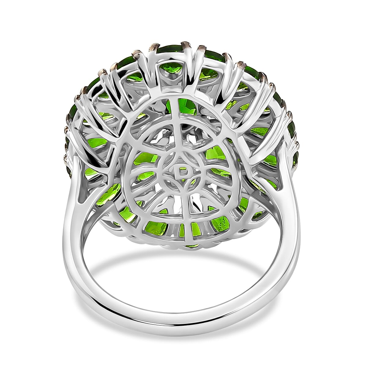 D'Joy Chrome Diopside 7.10 ctw Floral Cluster Ring in Rhodium Over Sterling Silver (Size 10.0)