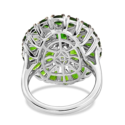 D'Joy Chrome Diopside 7.10 ctw Floral Cluster Ring in Rhodium Over Sterling Silver (Size 10.0)
