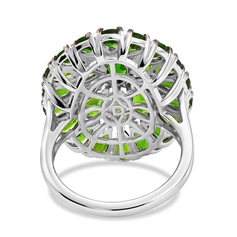 D'Joy Chrome Diopside 7.10 ctw Floral Cluster Ring in Rhodium Over Sterling Silver (Size 6.0)