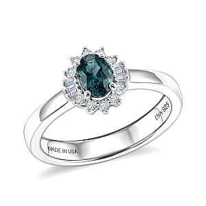 D'Joy Montana Sapphire and Diamond 0.80 ctw Sunburst Ring in Rhodium Over Sterling Silver (Size 10.0) (Del. in 8-10 Days)