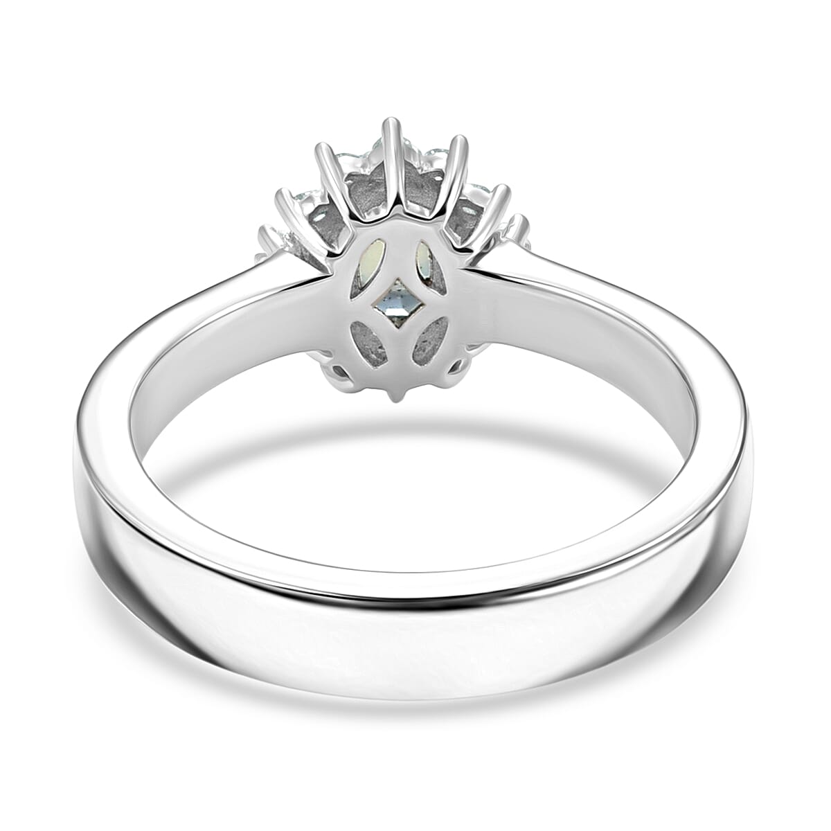 D'Joy Montana Sapphire and Diamond 0.80 ctw Sunburst Ring in Rhodium Over Sterling Silver (Size 10.0)