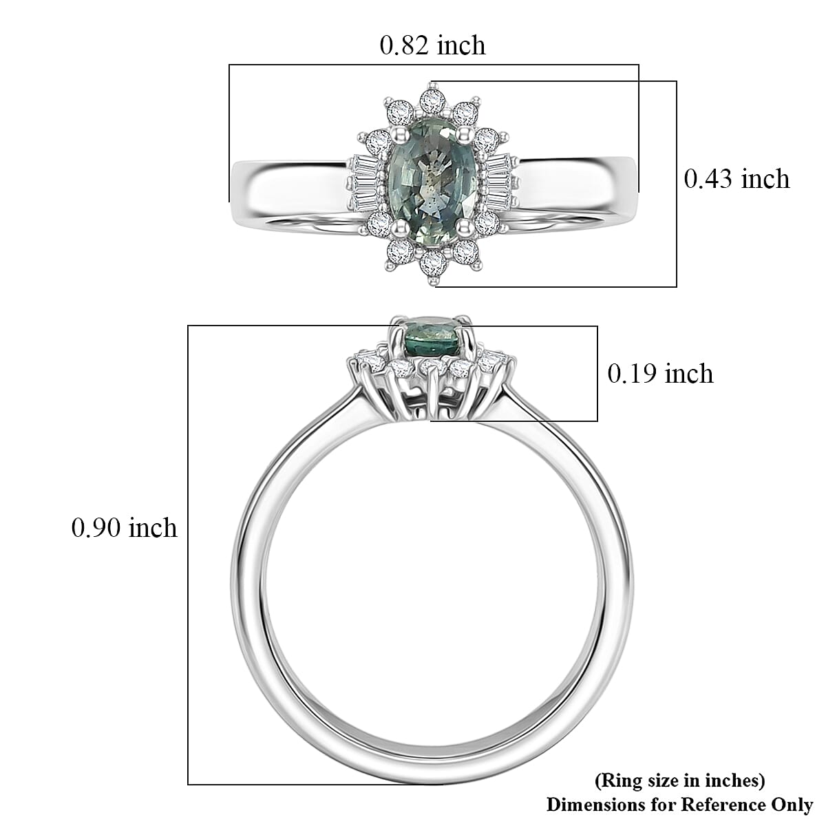 D'Joy Montana Sapphire and Diamond 0.80 ctw Sunburst Ring in Rhodium Over Sterling Silver (Size 10.0)