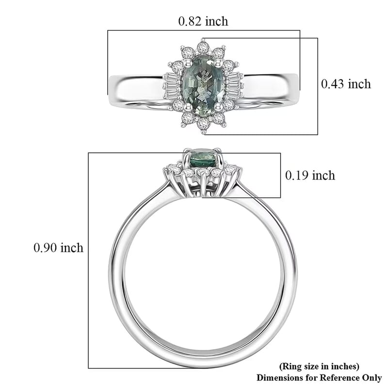D'Joy Montana Sapphire and Diamond 0.80 ctw Sunburst Ring in Rhodium Over Sterling Silver (Size 10.0)