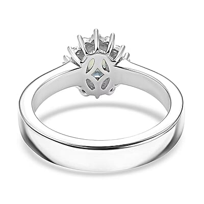 D'Joy Montana Sapphire and Diamond 0.80 ctw Sunburst Ring in Rhodium Over Sterling Silver (Size 10.0)