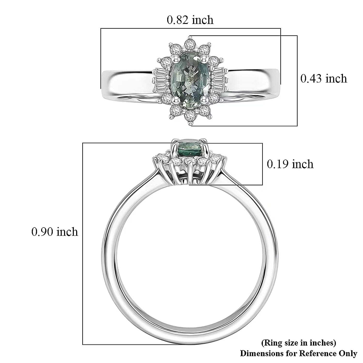 D'Joy Montana Sapphire and Diamond 0.80 ctw Sunburst Ring in Rhodium Over Sterling Silver (Size 5.0)