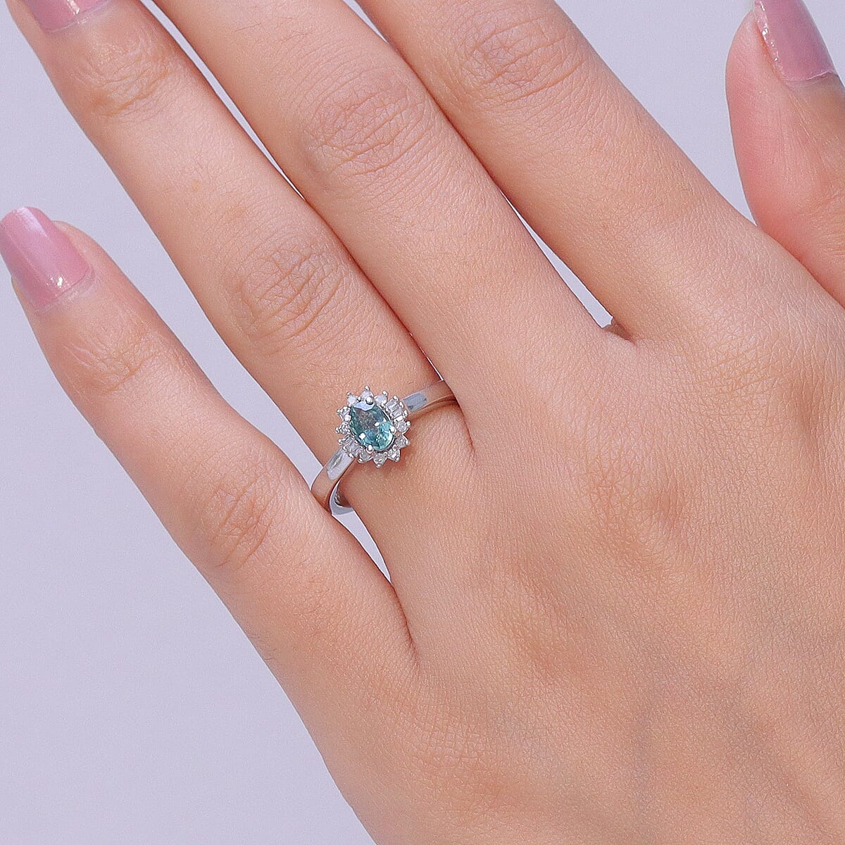 D'Joy Montana Sapphire and Diamond 0.80 ctw Sunburst Ring in Rhodium Over Sterling Silver (Size 7.0) image number 2