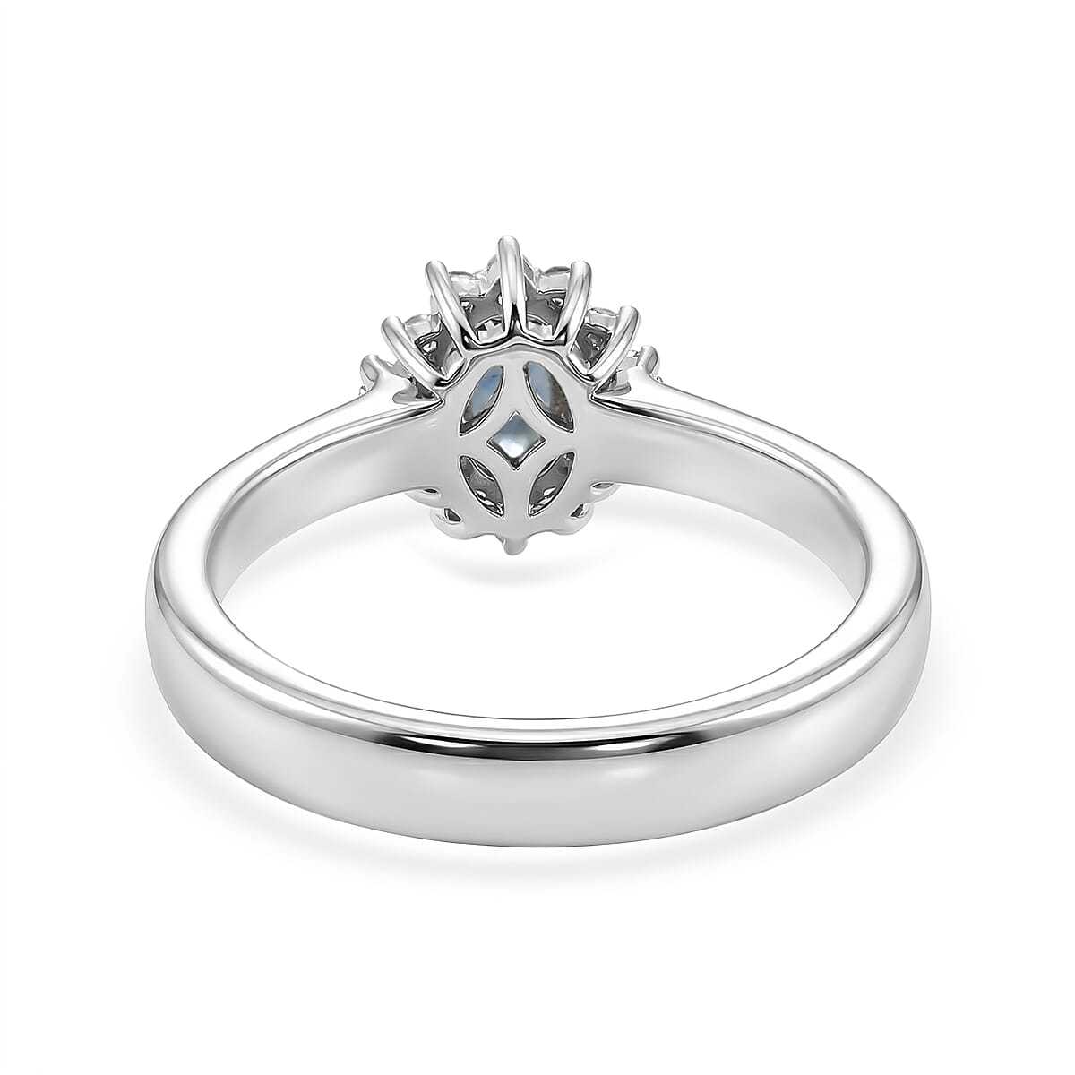 D'Joy Montana Sapphire and Diamond 0.80 ctw Sunburst Ring in Rhodium Over Sterling Silver (Size 7.0) image number 4