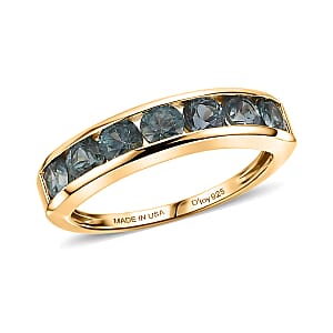 D'Joy Montana Sapphire 1.50 ctw Classic Band Ring in 18K Vermeil Yellow Gold Over Sterling Silver (Size 10.0) (Del. in 8-10 Days)