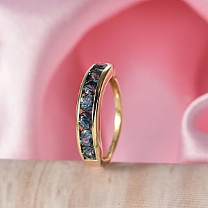 D'Joy Montana Sapphire 1.50 ctw Classic Band Ring in 18K Vermeil Yellow Gold Over Sterling Silver (Size 10.0) (Del. in 8-10 Days)
