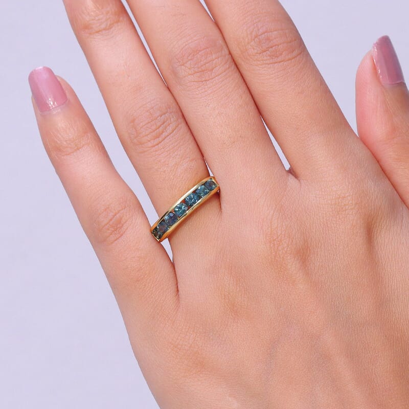 D'Joy Montana Sapphire 1.50 ctw Classic Band Ring in 18K Vermeil Yellow Gold Over Sterling Silver (Size 7.0)