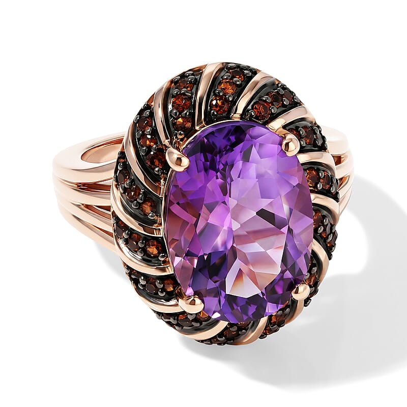 EverTrue Rose De Morocco Amethyst and Mozambique Garnet 6.20 ctw Ring in 18K RG Plated (Size 6.0)
