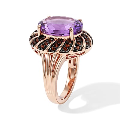 EverTrue Rose De Morocco Amethyst and Mozambique Garnet 6.20 ctw Ring in 18K RG Plated (Size 6.0)