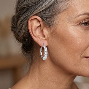 EverTrue Rainbow Moonstone 3.80 ctw J Hoop Earrings in Stainless Steel