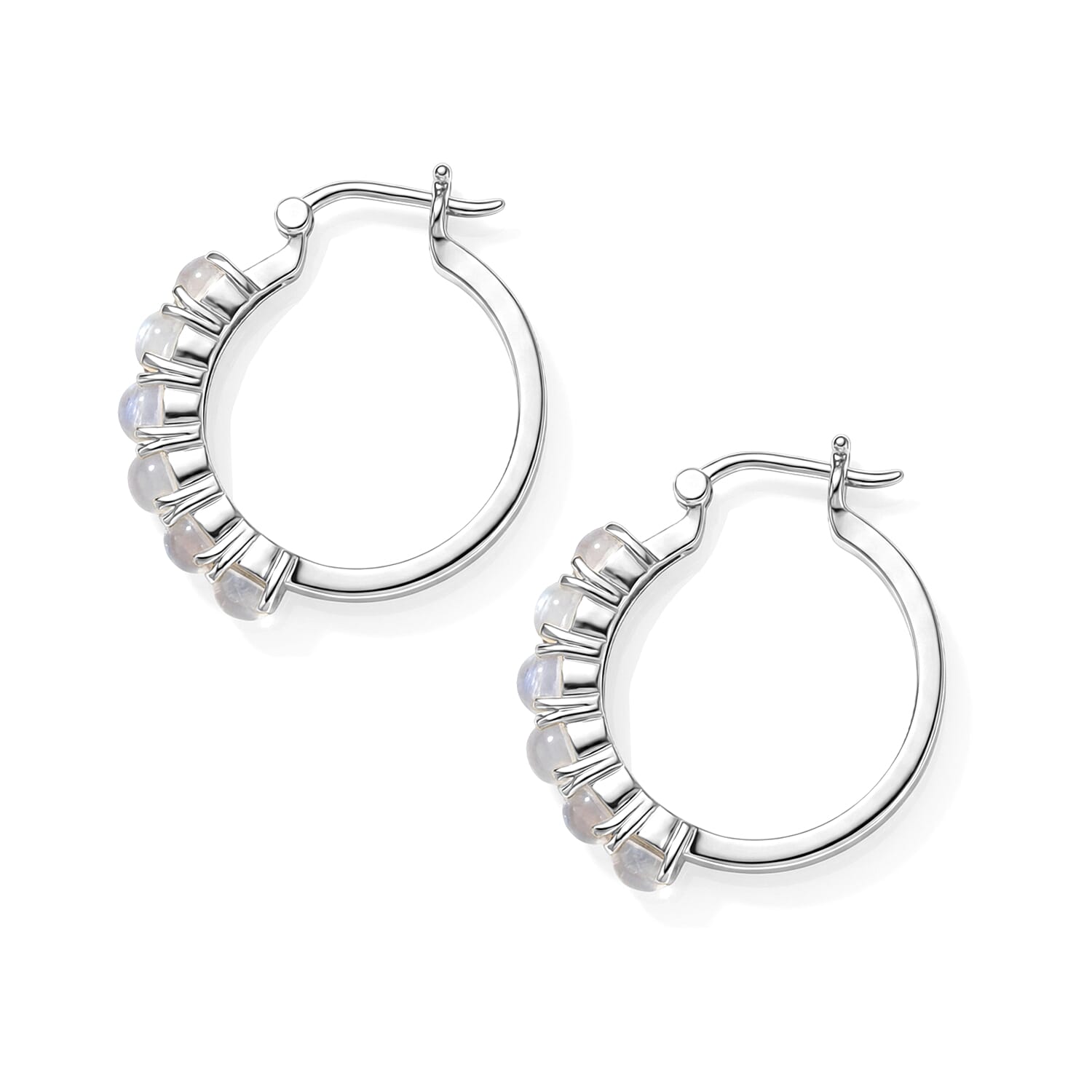 EverTrue Rainbow Moonstone 3.80 ctw J Hoop Earrings in Stainless Steel