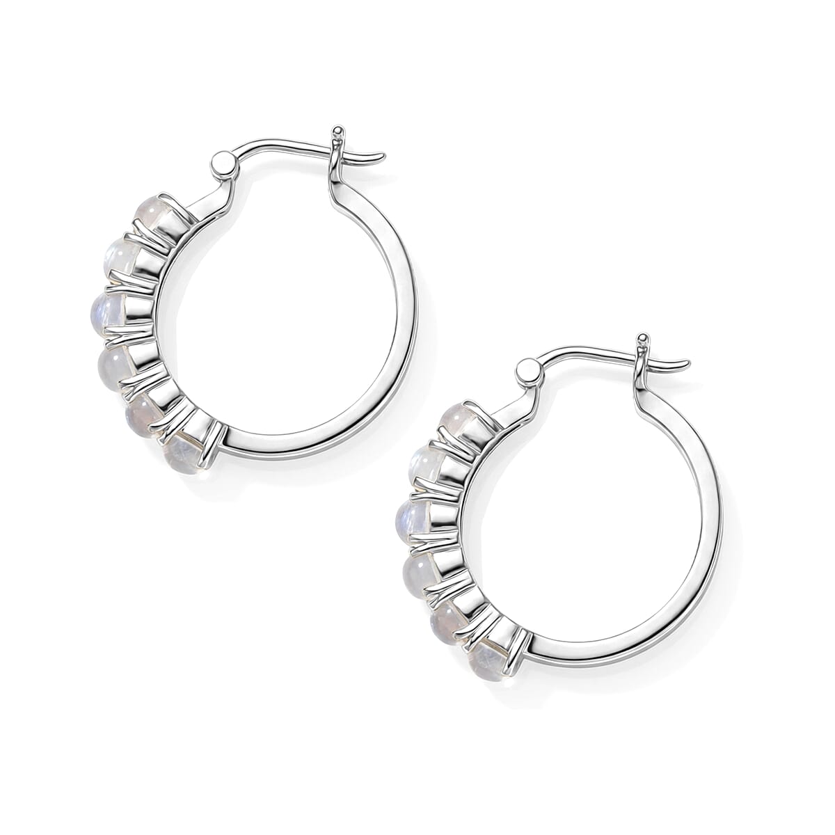 EverTrue Rainbow Moonstone 3.80 ctw J Hoop Earrings in Stainless Steel image number 3