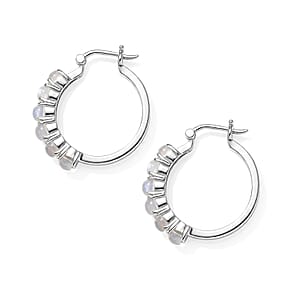 EverTrue Rainbow Moonstone 3.80 ctw J Hoop Earrings in Stainless Steel