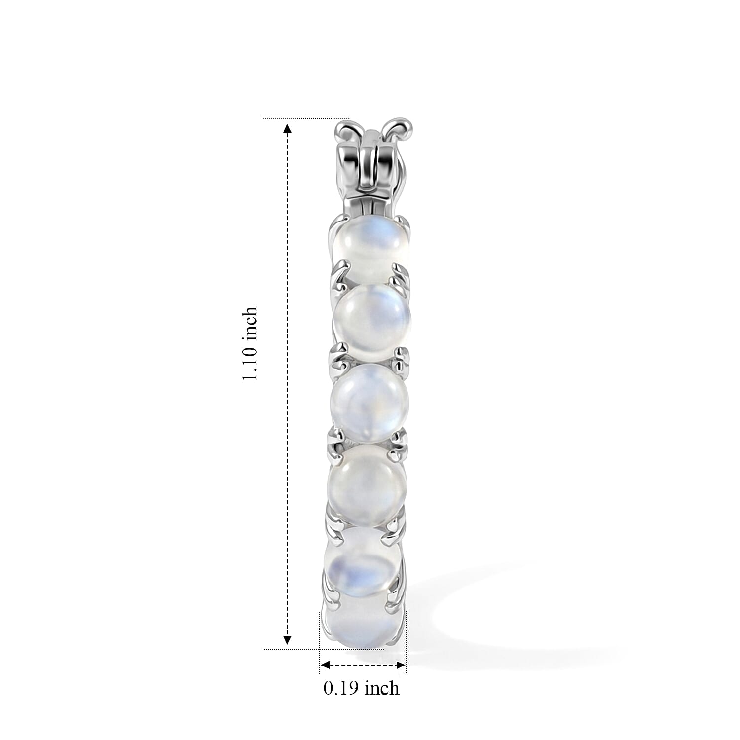 EverTrue Rainbow Moonstone 3.80 ctw J Hoop Earrings in Stainless Steel