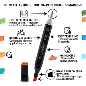 Closeout 36 Piece Dual Tip Art Markers Set in Assorted Colors with Case