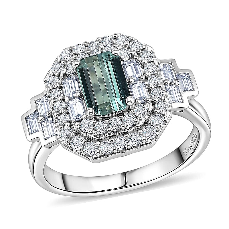 Certified & Appraised D'Joy Premium Arquiana Mint Tourmaline and Moissanite 1.68 ctw Ring in Rhodium Over Sterling Silver (Size 6.0)