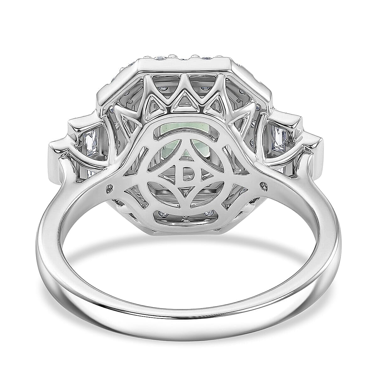 Certified & Appraised D'Joy Premium Arquiana Mint Tourmaline and Moissanite 1.68 ctw Ring in Rhodium Over Sterling Silver (Size 6.0) image number 4