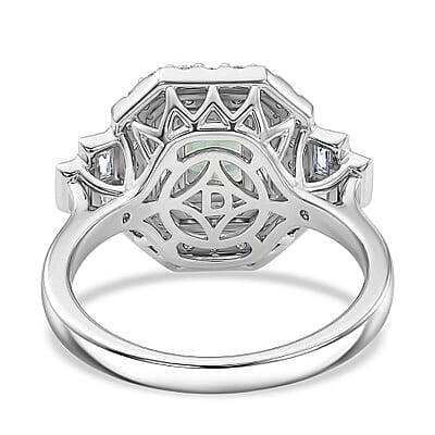 Certified & Appraised D'Joy Premium Arquiana Mint Tourmaline and Moissanite 1.68 ctw Ring in Rhodium Over Sterling Silver (Size 6.0)
