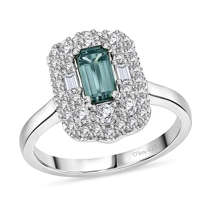 Certified & Appraised D'Joy Premium Arquiana Mint Tourmaline and Moissanite 1.19 ctw Ring in Rhodium Over Sterling Silver (Size 6.0)