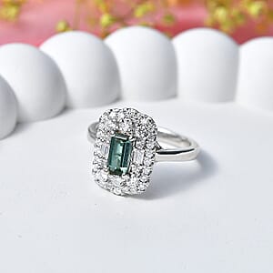 Certified & Appraised D'Joy Premium Arquiana Mint Tourmaline and Moissanite 1.19 ctw Ring in Rhodium Over Sterling Silver (Size 6.0)
