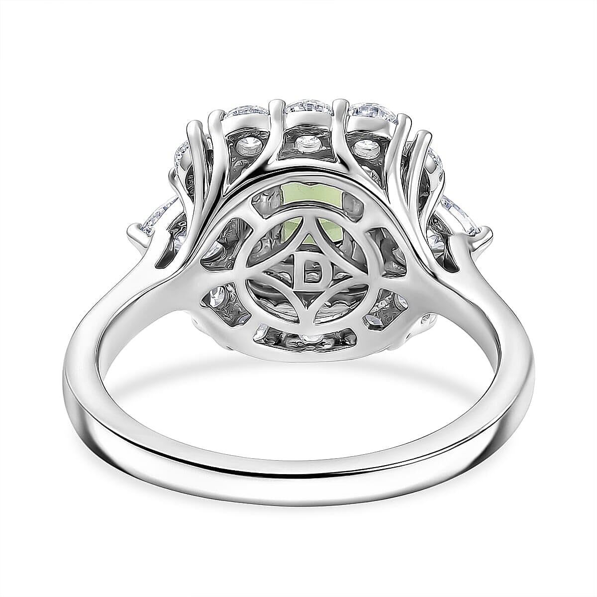 Certified & Appraised D'Joy Premium Arquiana Mint Tourmaline, Moissanite Ring in Rhodium Over Sterling Silver (Size 6.0) 1.82 ctw