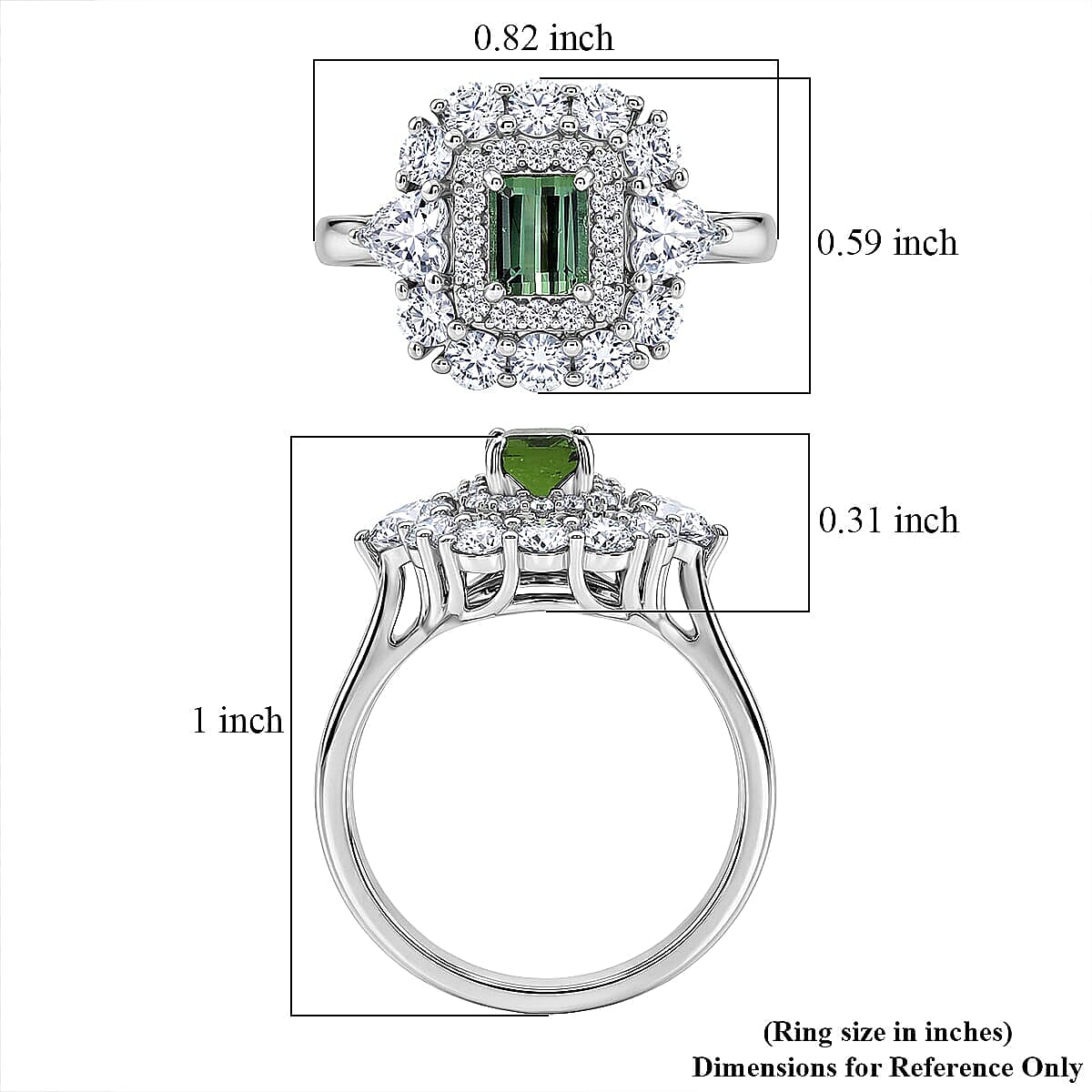 Certified & Appraised D'Joy Premium Arquiana Mint Tourmaline, Moissanite Ring in Rhodium Over Sterling Silver (Size 6.0) 1.82 ctw