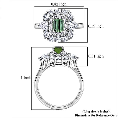 Certified & Appraised D'Joy Premium Arquiana Mint Tourmaline, Moissanite Ring in Rhodium Over Sterling Silver (Size 6.0) 1.82 ctw