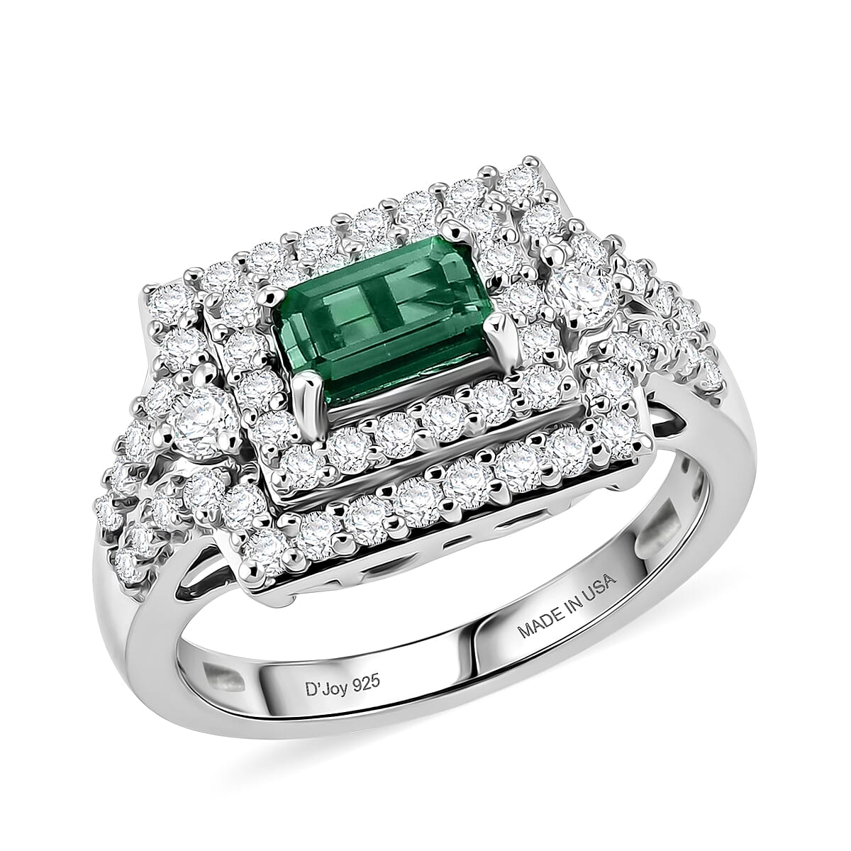 Certified & Appraised D'Joy Premium Arquiana Mint Tourmaline, Moissanite Ring in Rhodium Over Sterling Silver (Size 6.0) 1.33 ctw