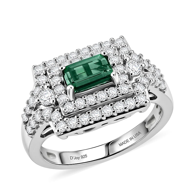 Certified & Appraised D'Joy Premium Arquiana Mint Tourmaline, Moissanite Ring in Rhodium Over Sterling Silver (Size 6.0) 1.33 ctw