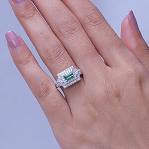 Certified & Appraised D'Joy Premium Arquiana Mint Tourmaline, Moissanite Ring in Rhodium Over Sterling Silver (Size 6.0) 1.33 ctw