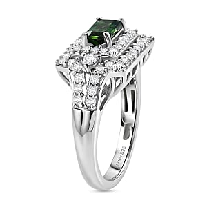 Certified & Appraised D'Joy Premium Arquiana Mint Tourmaline, Moissanite Ring in Rhodium Over Sterling Silver (Size 6.0) 1.33 ctw