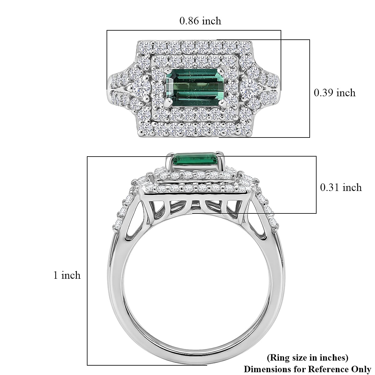 Certified & Appraised D'Joy Premium Arquiana Mint Tourmaline, Moissanite Ring in Rhodium Over Sterling Silver (Size 6.0) 1.33 ctw