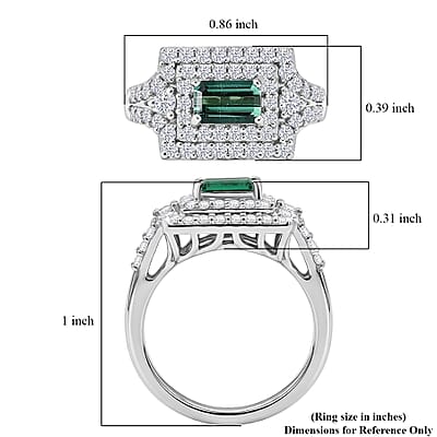 Certified & Appraised D'Joy Premium Arquiana Mint Tourmaline, Moissanite Ring in Rhodium Over Sterling Silver (Size 6.0) 1.33 ctw
