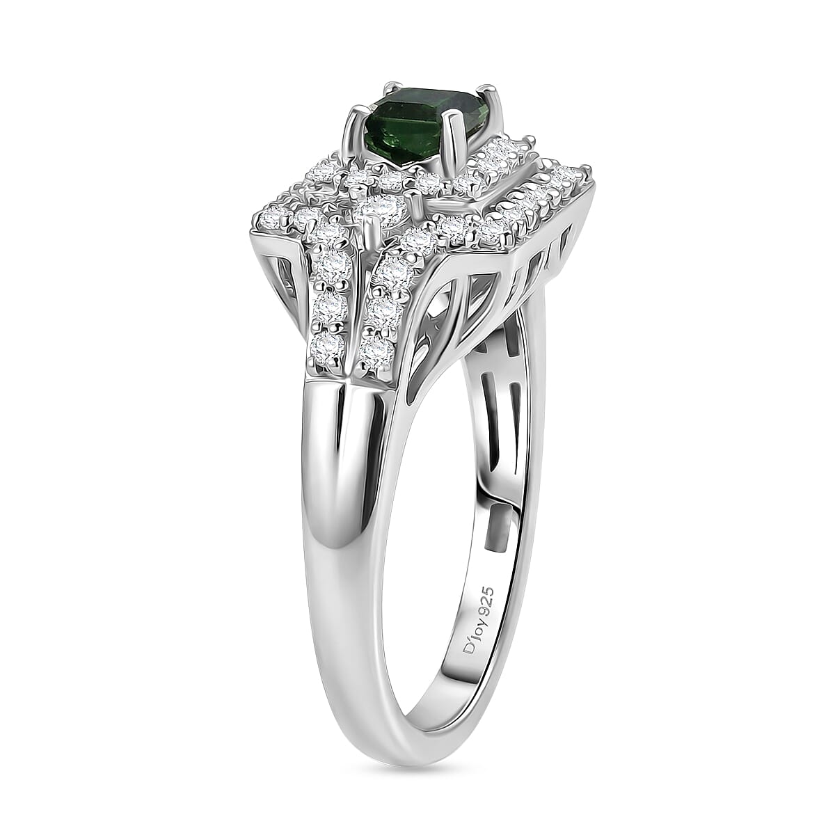 Certified & Appraised D'Joy Premium Arquiana Mint Tourmaline, Moissanite Ring in Rhodium Over Sterling Silver (Size 7.0) 1.33 ctw