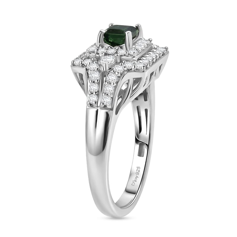 Certified & Appraised D'Joy Premium Arquiana Mint Tourmaline, Moissanite Ring in Rhodium Over Sterling Silver (Size 7.0) 1.33 ctw