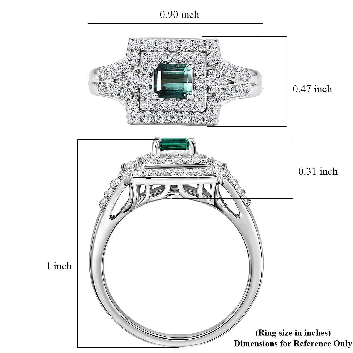 Certified & Appraised D'Joy Premium Arquiana Mint Tourmaline, Moissanite Ring in Rhodium Over Sterling Silver (Size 7.0) 1.33 ctw