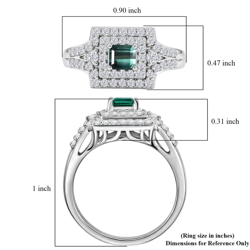 Certified & Appraised D'Joy Premium Arquiana Mint Tourmaline, Moissanite Ring in Rhodium Over Sterling Silver (Size 7.0) 1.33 ctw