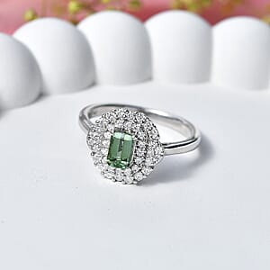Certified & Appraised D'Joy Premium Arquiana Mint Tourmaline, Moissanite Ring in Rhodium Over Sterling Silver (Size 6.0) 1.17 ctw