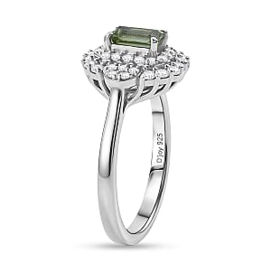 Certified & Appraised D'Joy Premium Arquiana Mint Tourmaline, Moissanite Ring in Rhodium Over Sterling Silver (Size 6.0) 1.17 ctw