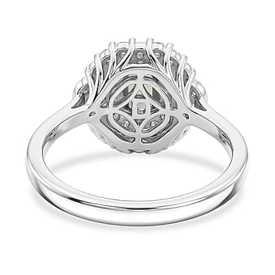 Certified & Appraised D'Joy Premium Arquiana Mint Tourmaline, Moissanite Ring in Rhodium Over Sterling Silver (Size 6.0) 1.17 ctw