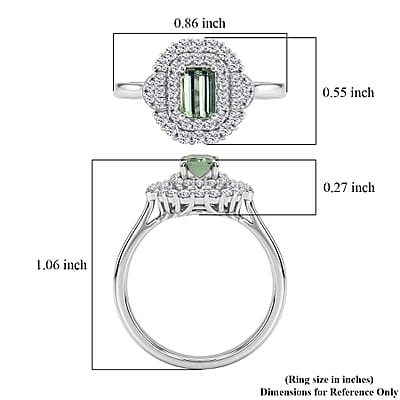 Certified & Appraised D'Joy Premium Arquiana Mint Tourmaline, Moissanite Ring in Rhodium Over Sterling Silver (Size 6.0) 1.17 ctw