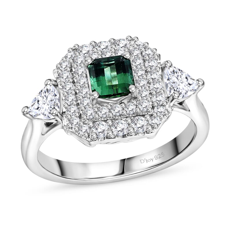 Certified & Appraised D'Joy Premium Arquiana Mint Tourmaline and Moissanite 1.58 ctw Ring in Rhodium Over Sterling Silver (Size 6.0)