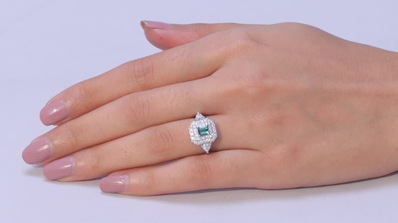 Certified & Appraised D'Joy Premium Arquiana Mint Tourmaline, Moissanite Ring in Rhodium Over Sterling Silver (Size 6.0) 1.58 ctw