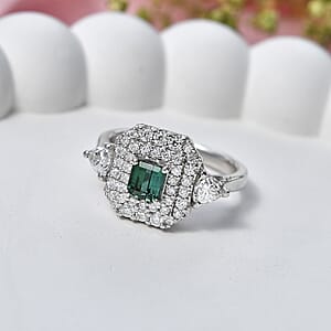 Certified & Appraised D'Joy Premium Arquiana Mint Tourmaline and Moissanite 1.58 ctw Ring in Rhodium Over Sterling Silver (Size 6.0)