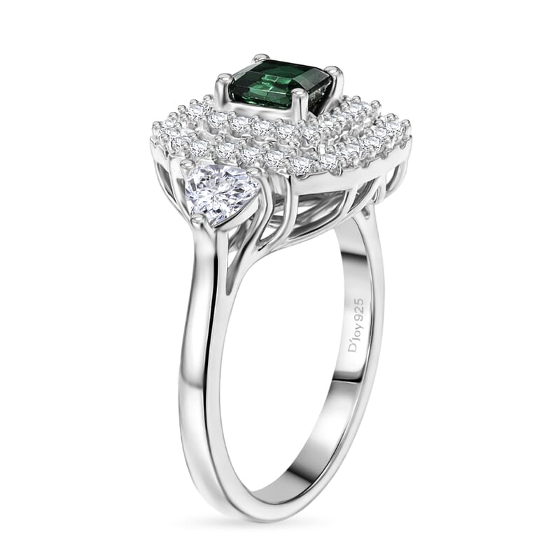 Certified & Appraised D'Joy Premium Arquiana Mint Tourmaline and Moissanite 1.58 ctw Ring in Rhodium Over Sterling Silver (Size 6.0)