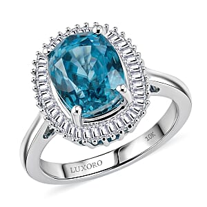 Luxoro AAA Cambodian Blue Zircon and Diamond I2 5.20 ctw Ocean Starlight Halo Ring in 10K White Gold (Size 10.0)